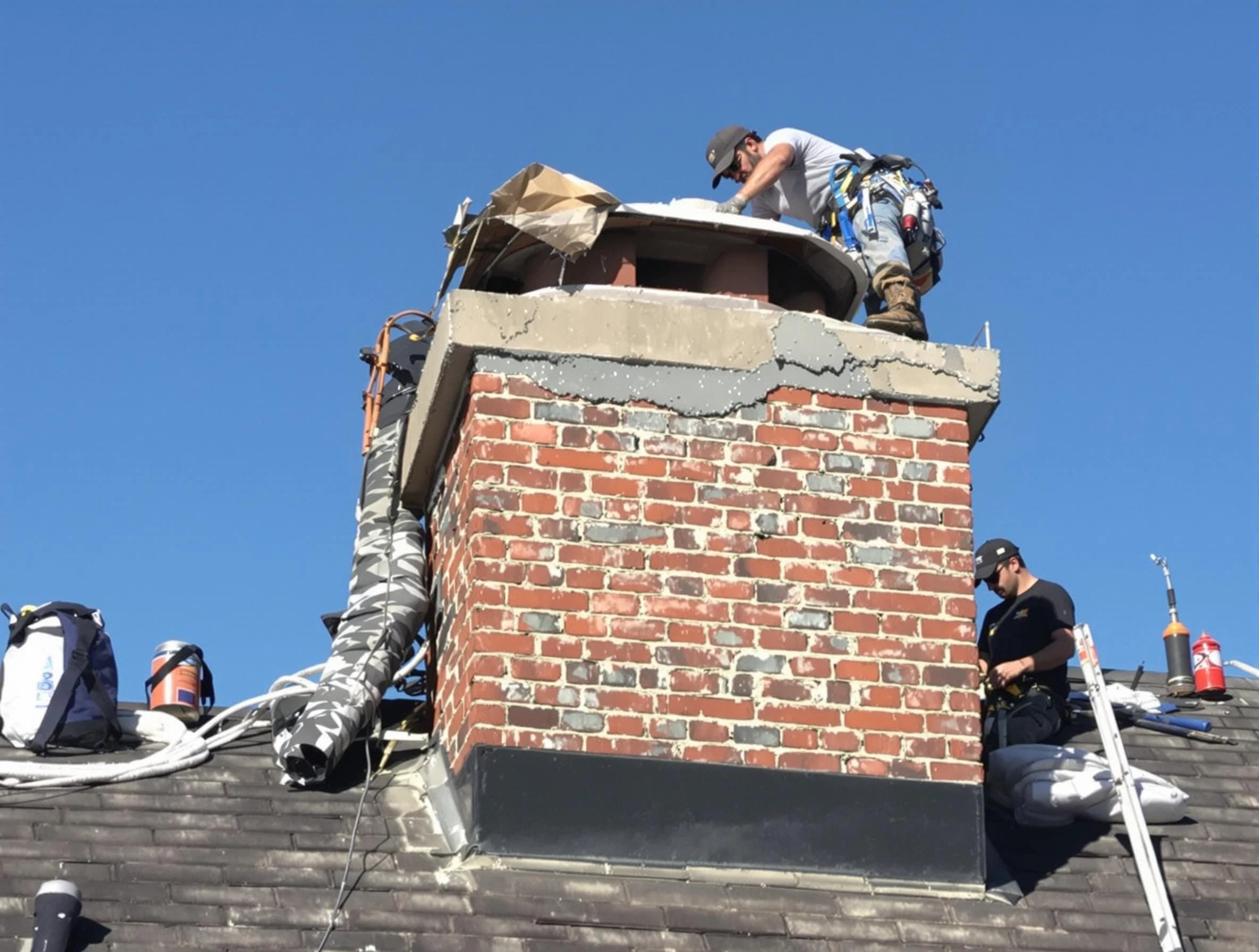 McDonough Chimney Sweep installing a custom chimney crown in McDonough, GA