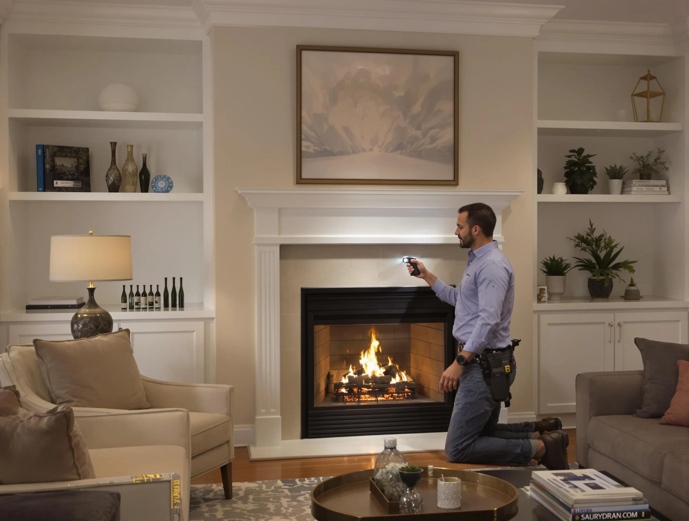 McDonough Chimney Sweep conducting a fireplace safety inspection in McDonough, GA