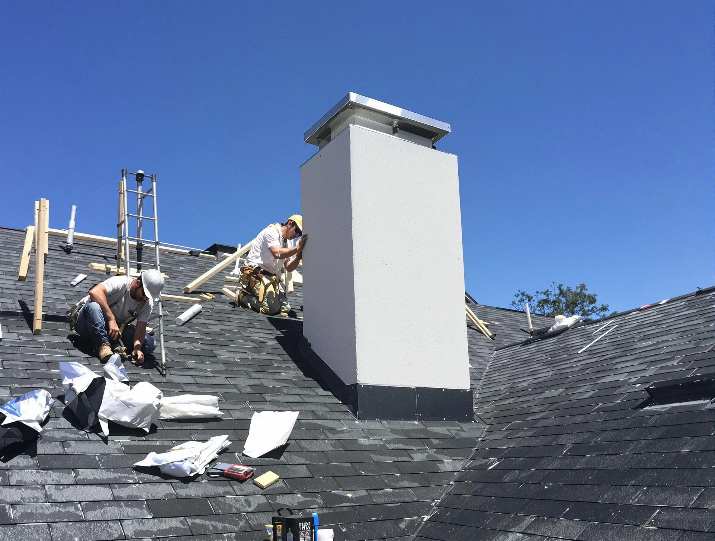 McDonough Chimney Sweep crew installing a new chimney in McDonough, GA