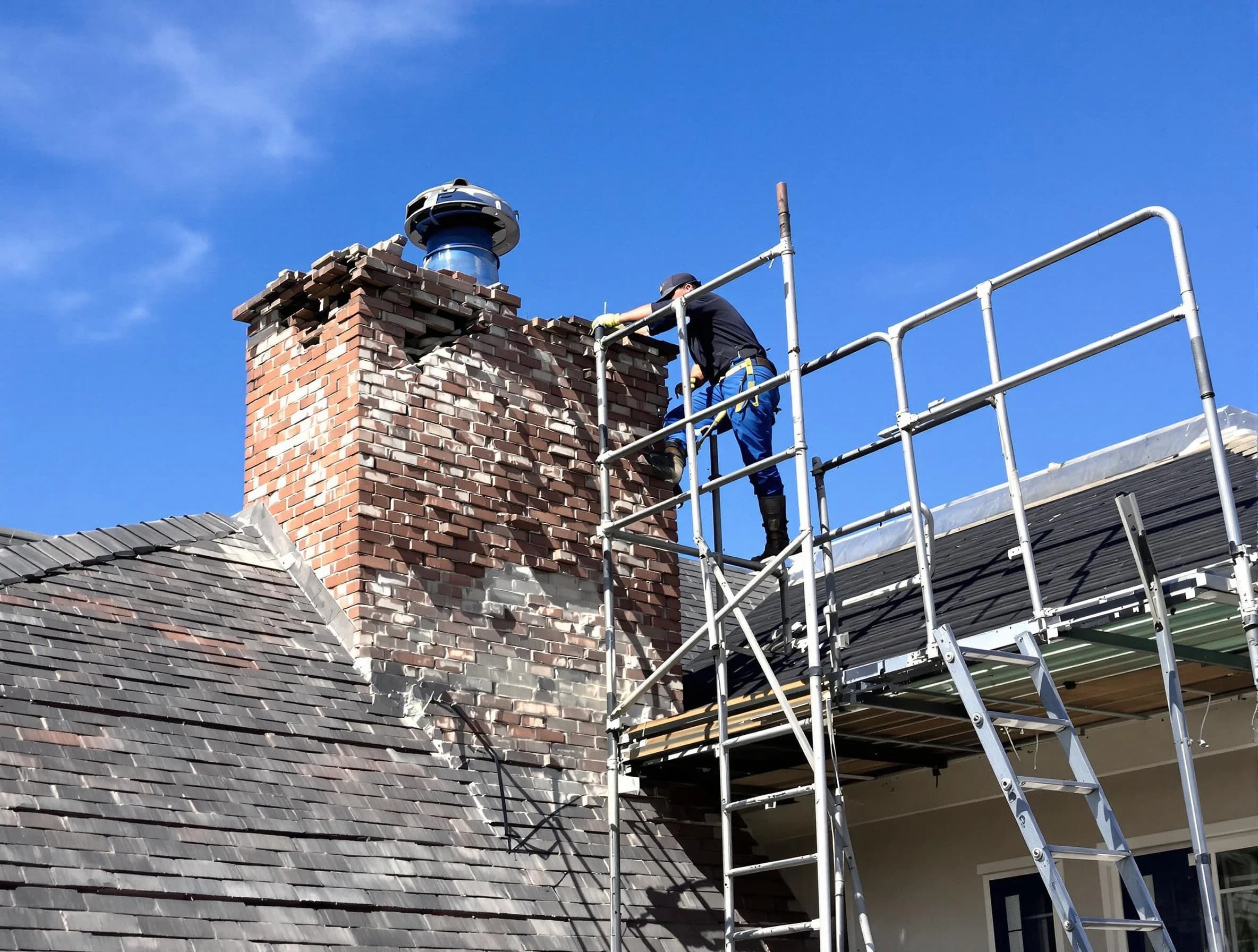Rebuilding a chimney structure by McDonough Chimney Sweep in McDonough, GA