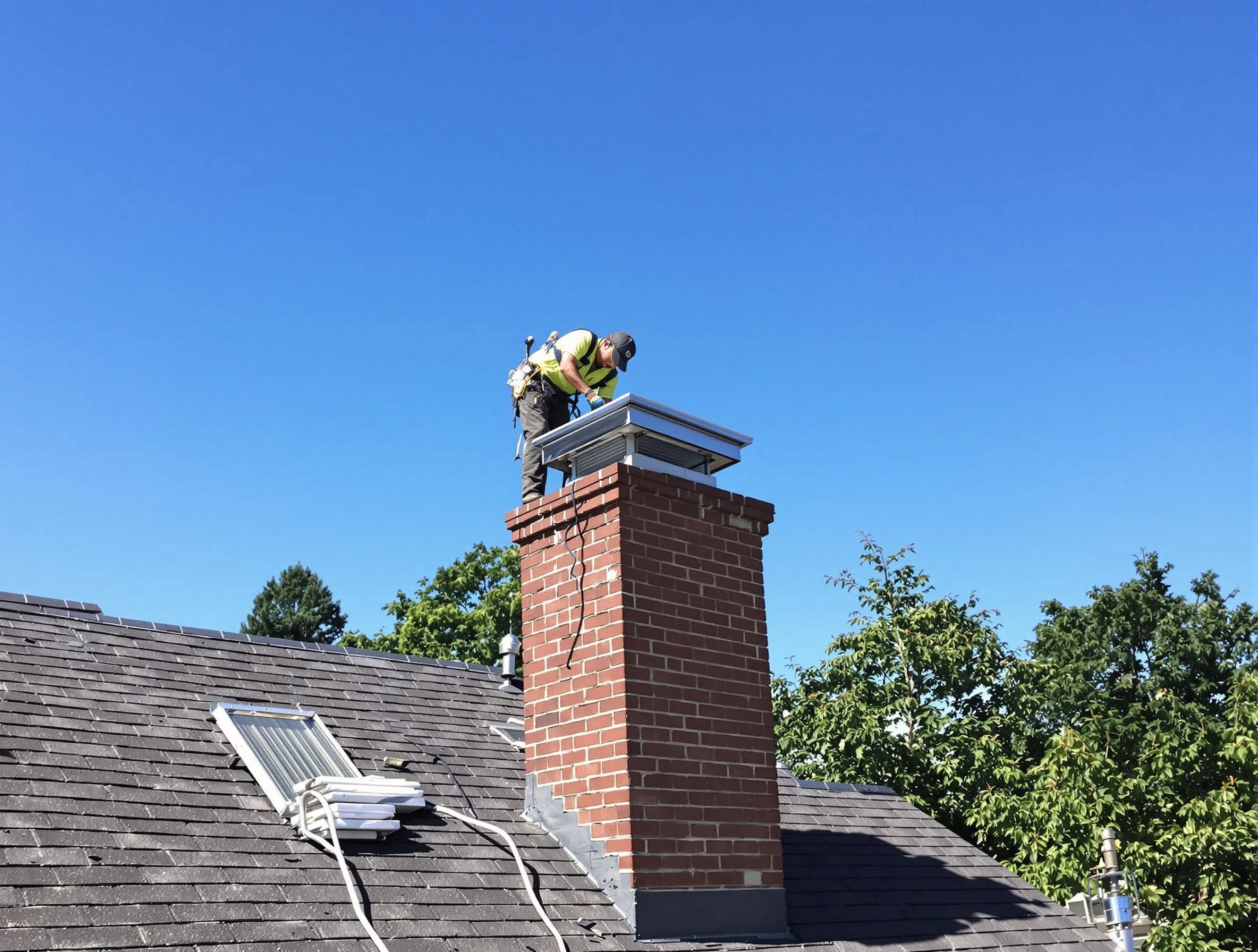 McDonough Chimney Sweep technician measuring a chimney cap in McDonough, GA