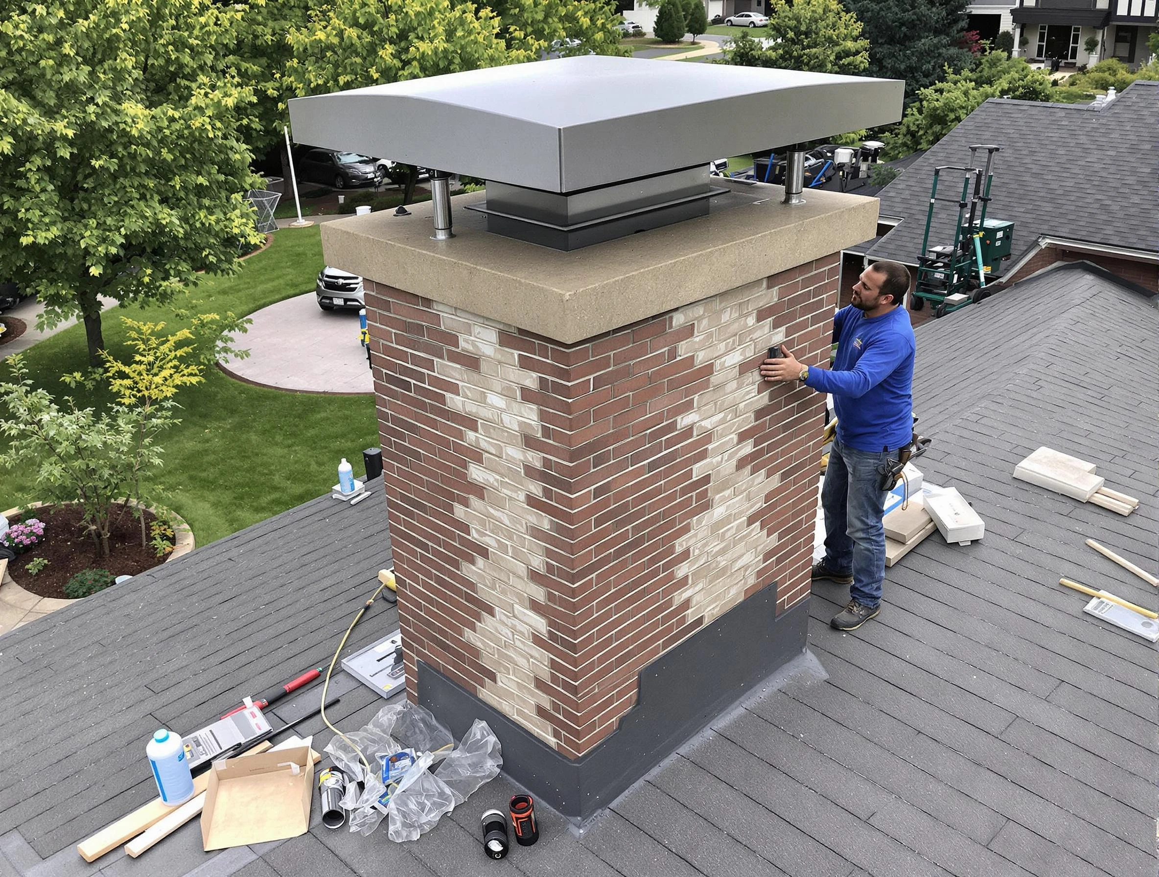 McDonough Chimney Sweep team working on a custom chimney remodel in McDonough, GA